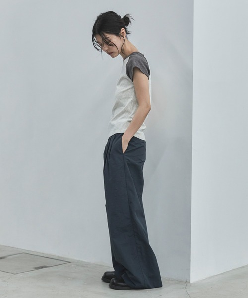 ワイドパンツ パンツ タフタツータックワイドパンツ レディースの画像