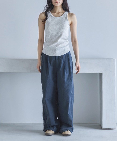 ワイドパンツ パンツ タフタツータックワイドパンツ レディースの画像