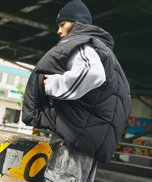 ベスト ジレ オーバーサイズバルーンスタンドネックエコダウンベスト