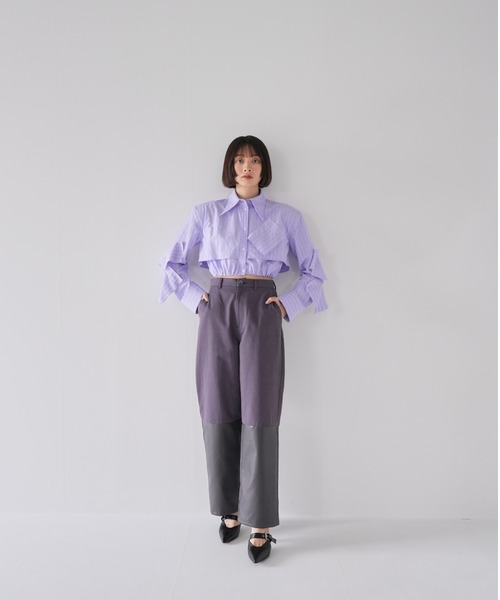 ブラウス シャツ 「ZOZO限定」スクラップ クロップド ストライプ シャツ パステルカラー レディース Uenui ブラウス シャツ 「ZOZO限定」スクラップ クロップド