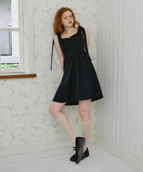 ワンピース ribbon rose onepiece /肩リボンローズミニワンピース