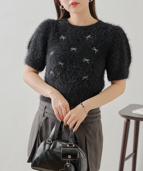 Chico（チコ） ニット リボン刺繍入りシャギーニット レディース