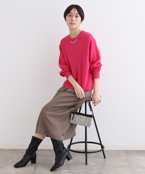 INDIVI ニット セーター 「ウール混／洗える」スウェットライク
