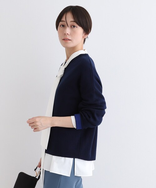 ニット セーター 「ウール混／洗える」スウェットライク スムースニット レディース INDIVI ニット セーター 「ウール混／洗える」スウェットライク