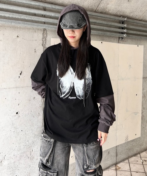tシャツ ヴィンテージバタフライクロップドTシャツ レディース メンズ セール】【jiasecond.】デニムバタフライパッチショートTシャツ