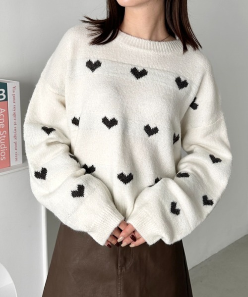 CLEA ニット セーター ラインハート柄長袖ニットトップス レディース