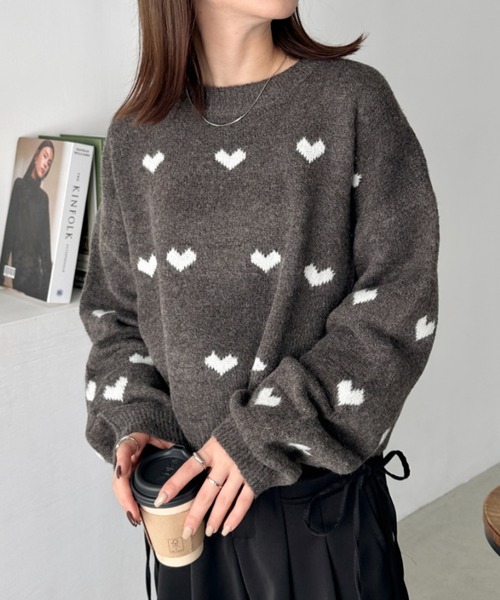 CLEA ニット セーター ラインハート柄長袖ニットトップス レディース