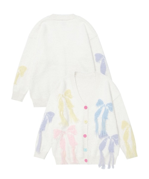 カーディガン 「HOOK」for　girls　リボンフリンジシャギーカーディガン レディース