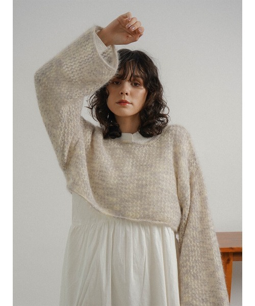 ニット セーター Mohair lame loose cropped knit レディース