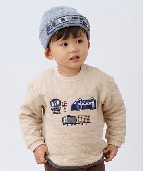 美品　神戸ストークス　子供用　トレーナー kladskap トレーナー 電車アップリケ星キルトトレーナー キッズ