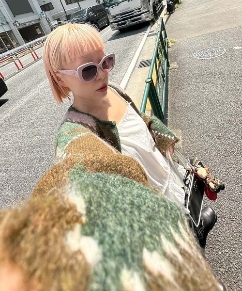 Alley Tokyo カーディガン アーガイル柄のふさふさBIGカーデ