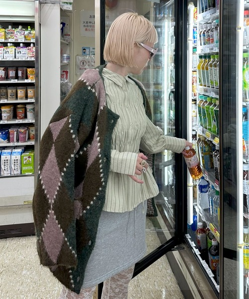 Alley Tokyo カーディガン アーガイル柄のふさふさBIGカーデ