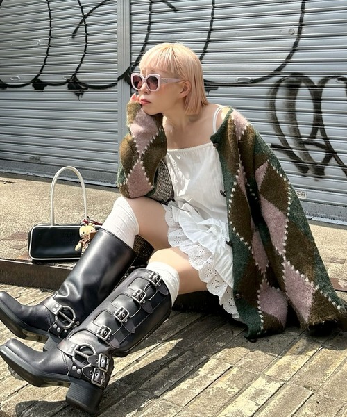 ERIKA CAVALLINI アーガイルビッグカーディガン⭐︎新品未使用 アーガイルジャカード・カーディガン/40代50代からのレディース