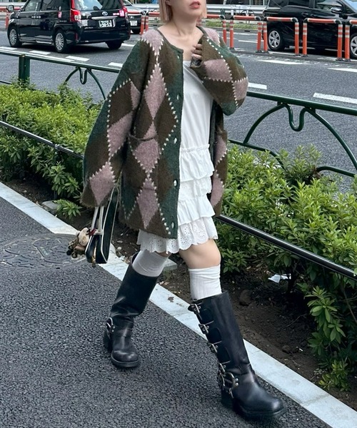 ERIKA CAVALLINI アーガイルビッグカーディガン⭐︎新品未使用 Alley Tokyo カーディガン アーガイル柄のふさふさBIGカーデ