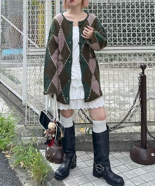 Alley Tokyo カーディガン アーガイル柄のふさふさBIGカーデ