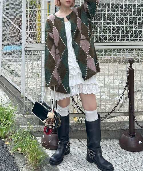 Alley Tokyo カーディガン アーガイル柄のふさふさBIGカーデ