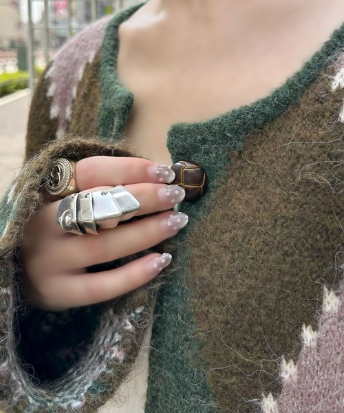 Alley Tokyo カーディガン アーガイル柄のふさふさBIGカーデ