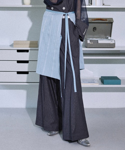 スカート Jaguard stripe layered wrap skirt / ジャガードストライプ