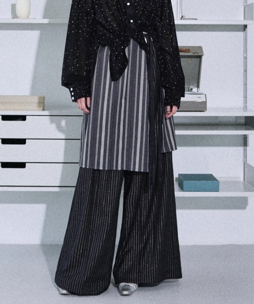 スカート Jaguard stripe layered wrap skirt / ジャガードストライプ