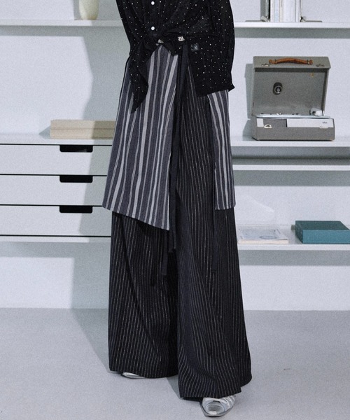 スカート Jaguard stripe layered wrap skirt / ジャガードストライプ