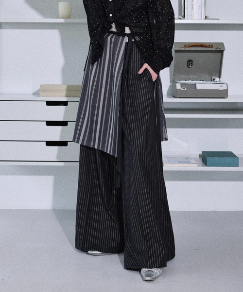 スカート Jaguard stripe layered wrap skirt / ジャガードストライプ