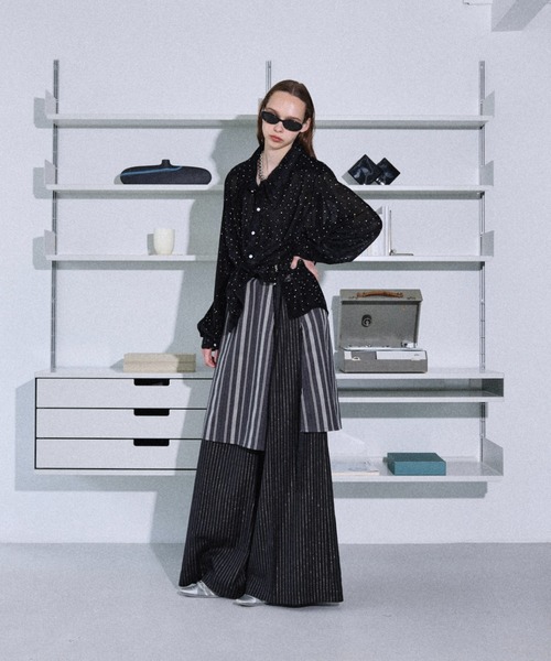 スカート Jaguard stripe layered wrap skirt / ジャガードストライプ