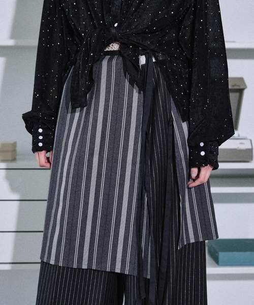スカート Jaguard stripe layered wrap skirt / ジャガードストライプ