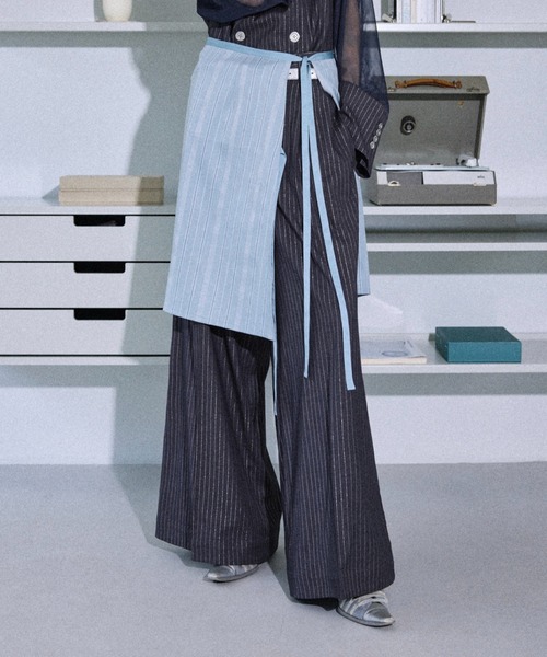 スカート Jaguard stripe layered wrap skirt / ジャガードストライプ