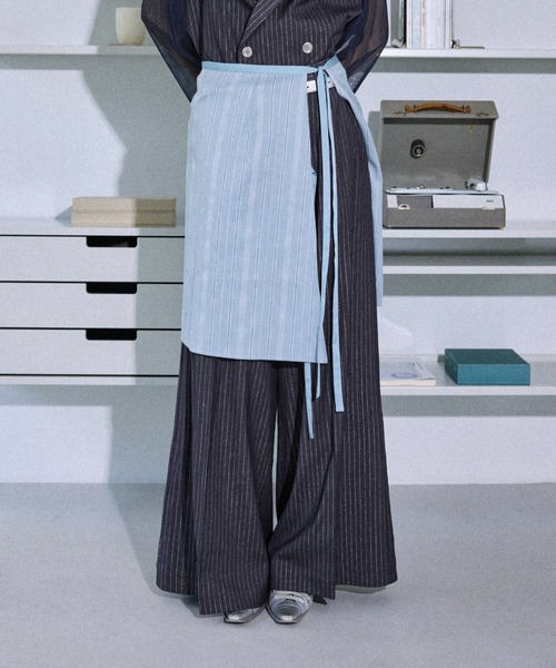 スカート Jaguard stripe layered wrap skirt / ジャガードストライプ