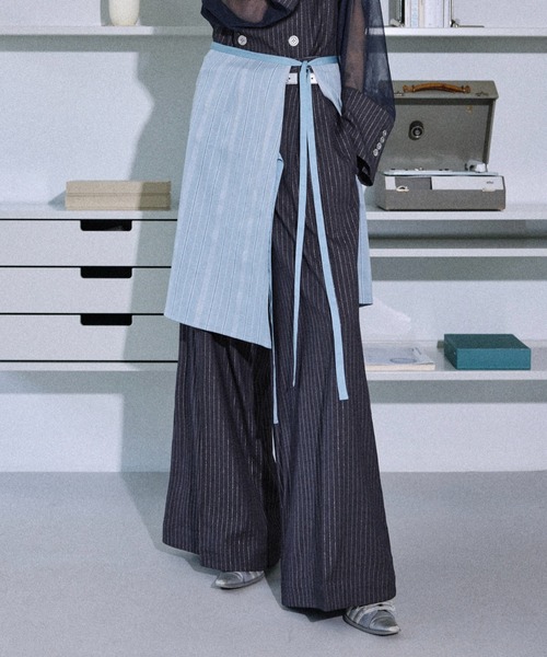 スカート Jaguard stripe layered wrap skirt / ジャガードストライプ