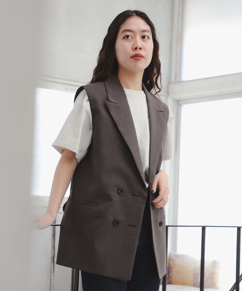 ベスト ジレ SIMPLE YET トロピカル ダブルボタン ジレ レディース