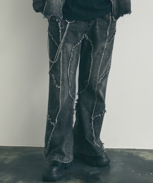 Shoowtime セットアップ Colorless fringe zip-up denim setup