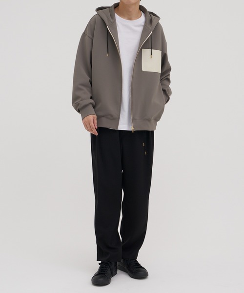 【CULLNI】　ブルゾン　ジップパーカー CULLNI パーカー 別注 Zip Up Hoodie With Washable Leather