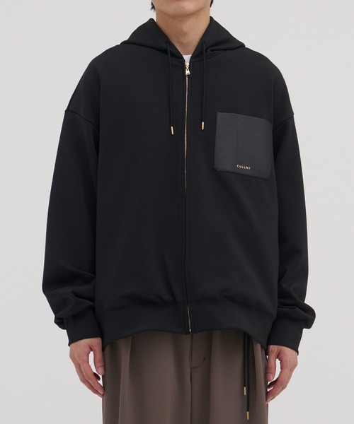 【CULLNI】　ブルゾン　ジップパーカー CULLNI パーカー 別注 Zip Up Hoodie With Washable Leather