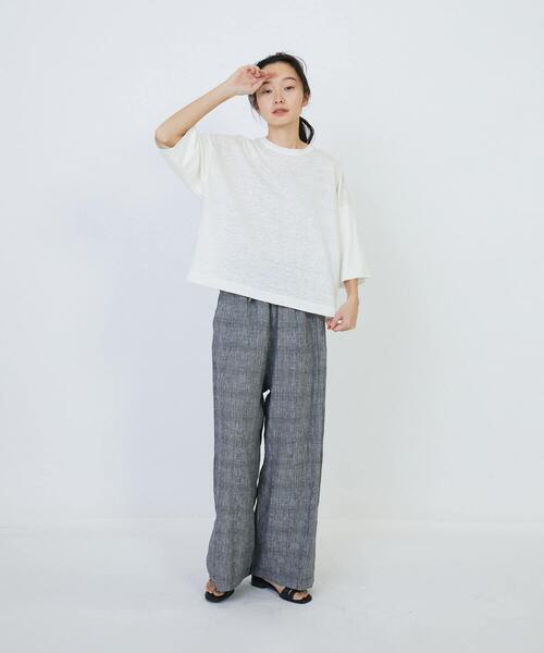 LOISIR ブラウス シャツ リネン天竺ショートTシャツ レディース