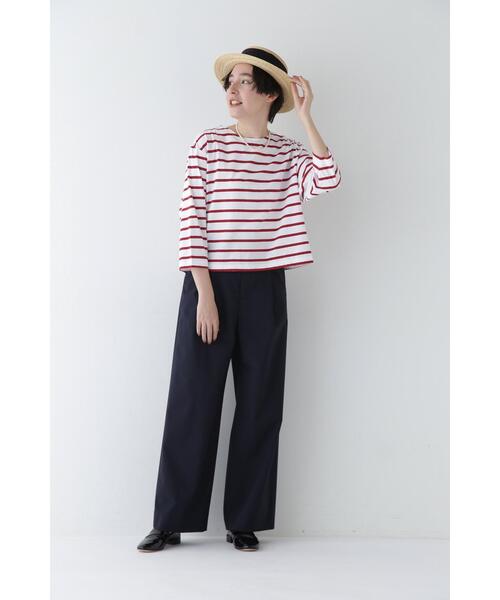 ワイドパンツ パンツ 「4サイズ展開」Ｐレーヨン麻ポプリンマーベルトセミワイドパンツ レディースの画像