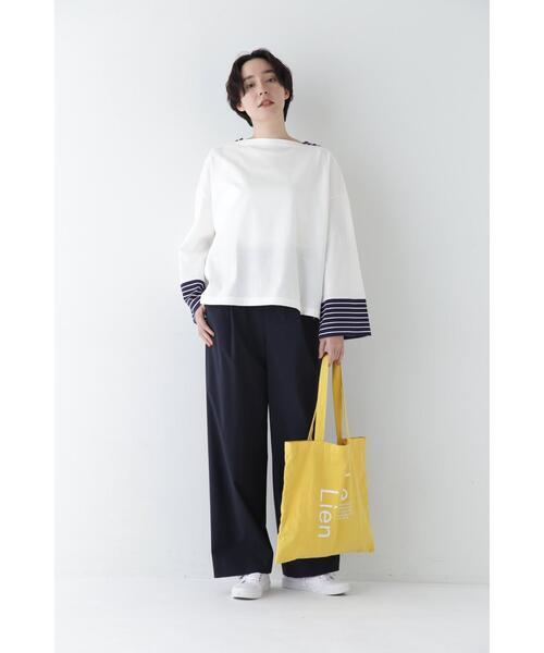 ワイドパンツ パンツ 「4サイズ展開」Ｐレーヨン麻ポプリンマーベルトセミワイドパンツ レディースの画像