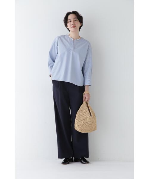 ワイドパンツ パンツ 「4サイズ展開」Ｐレーヨン麻ポプリンマーベルトセミワイドパンツ レディースの画像