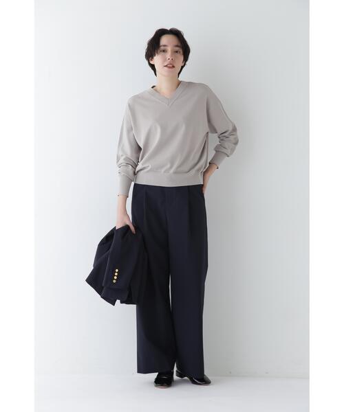 ワイドパンツ パンツ 「4サイズ展開」Ｐレーヨン麻ポプリンマーベルトセミワイドパンツ レディースの画像