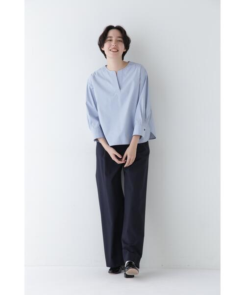 ワイドパンツ パンツ 「4サイズ展開」Ｐレーヨン麻ポプリンマーベルトセミワイドパンツ レディースの画像