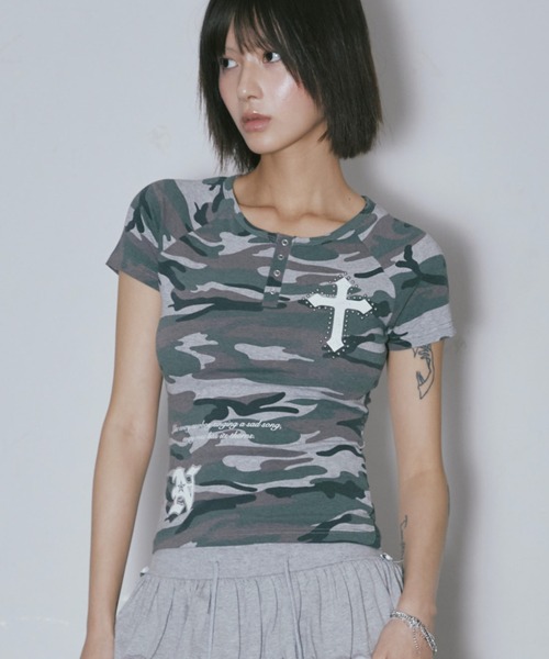 tシャツ A'GEM/9 × .kom 「NIIER NOR/ニーアノア」 VINTAGE CROSS BUTTON DOWN TEE/ヴィンテージク
