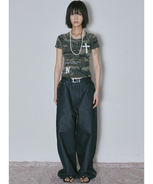tシャツ A'GEM/9 × .kom 「NIIER NOR/ニーアノア」PAINT CROSS BUTTON DOWN TEE/ ペイントクロスボタ A'GEM/9 × .kom 『NIIER NOR/ニーアノア』PAINT CROSS BUTTON