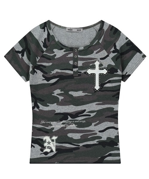 tシャツ A'GEM/9 × .kom 「NIIER NOR/ニア ノア」 CROSS-ROSE CROP TOP/クロスローズ クロップTシャツ レ A'GEM/9 × .kom 『NIIER NOR/ニア ノア』 CROSS-ROSE CROP TOP