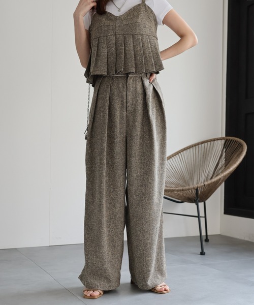 seyto ツイードボリュームタックワイドパンツ sakishimatokyo パンツ サマーツイードタックワイドパンツ レディース