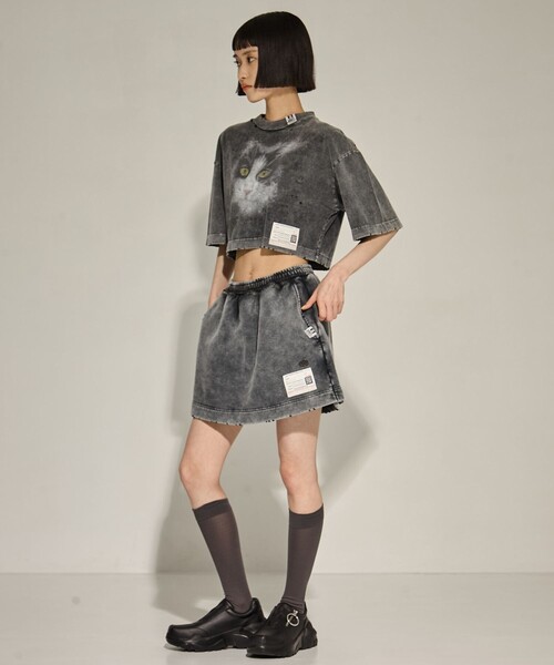 国内買付 MIHARAYASUHIRO キャット クロップドブリーチTシャツ MIHARAYASUHIRO tシャツ 「MIHARA YASUHIRO/ミハラヤスヒロ