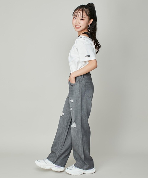 SISTER JENNI tシャツ 「コットン100％」肩あきレイヤード風ロゴ