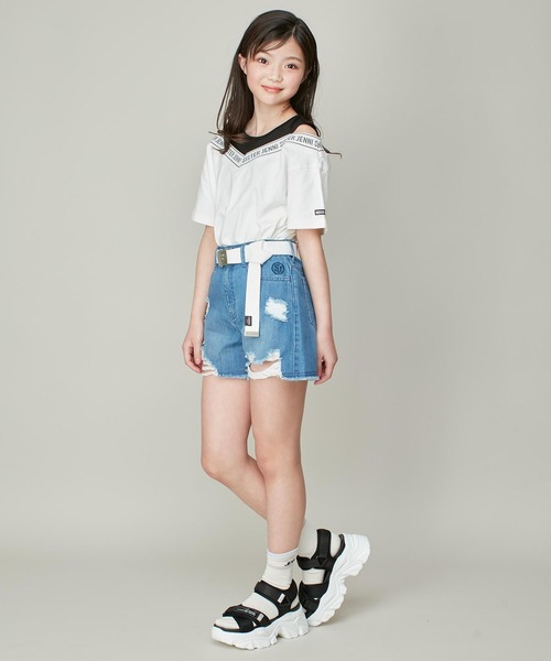 半額ストア SISTER JENNI tシャツ 「コットン100％」肩あきレイヤード風ロゴ トップス