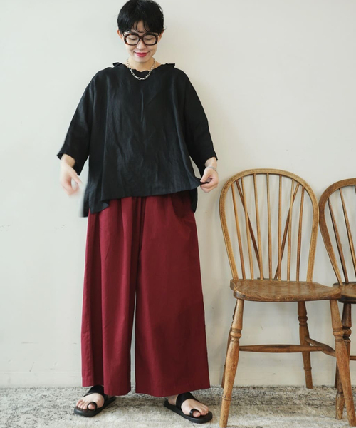 journal standard luxe ベルギーリネンフリルシャツ　黒 ベルギーリネンフリルTOP