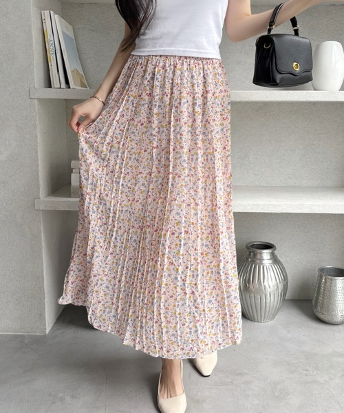TREOVER スカート 華やかに決まるのにウエストゴムで楽ちん♪ 小花柄