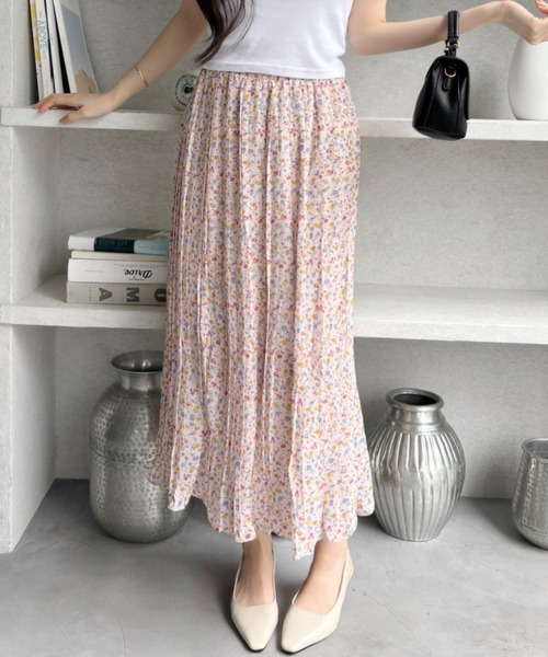 TREOVER スカート 華やかに決まるのにウエストゴムで楽ちん♪ 小花柄